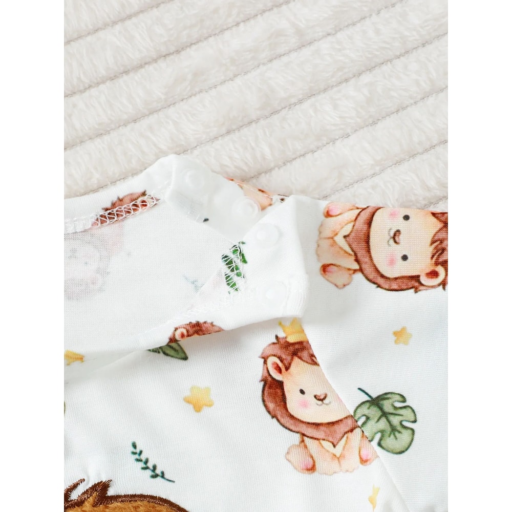 Baby Boy Outfit Set Cartoon Lion Hoodie Shorts Hat Soft Newborn Summer Outfit 5