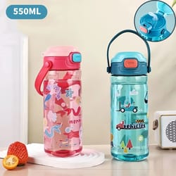 kids straw water bottle 550ml spill proof portable camping cup with handle