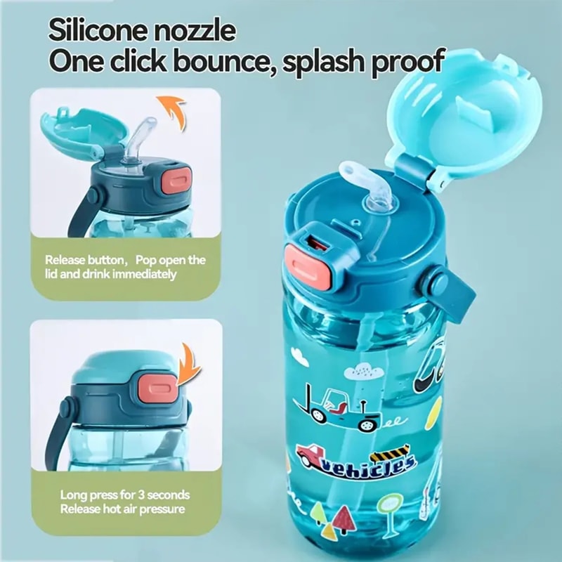 Kids Straw Water Bottle 550ML Spill Proof Portable Camping Cup With Handle 2