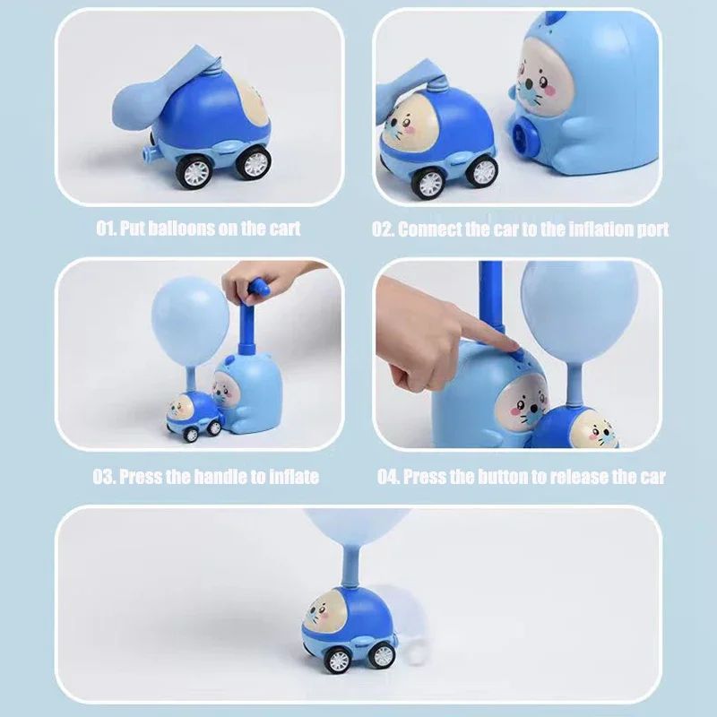 Rocket Balloon Launcher Toy STEM Air Powered Car Set For Kids 4