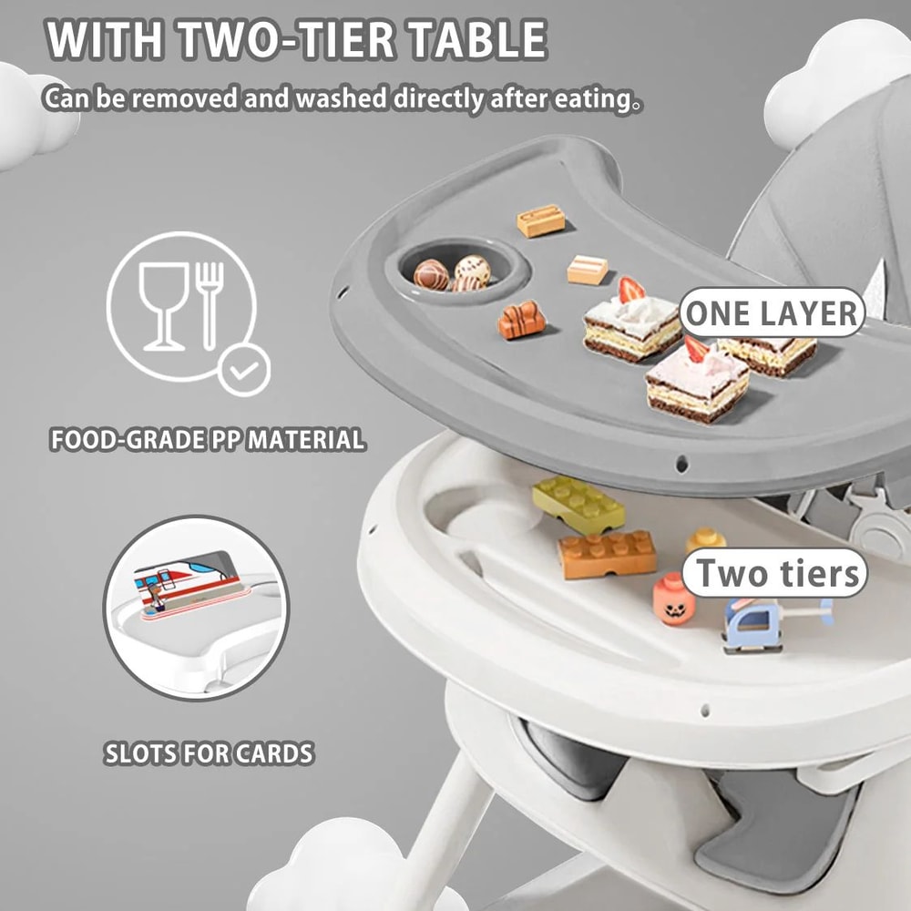 Foldable Baby High Chair With Toy Rack EasyClean Seat 3