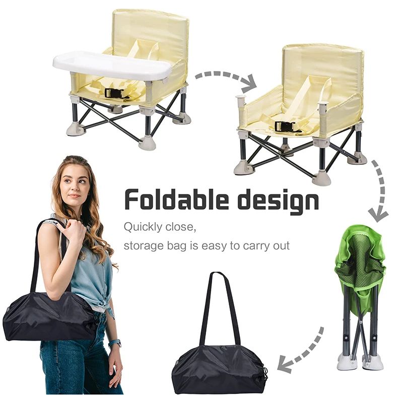 Portable Foldable Baby Dining Chair With Tray And Safety Belt For Travel Outdoor Use 4