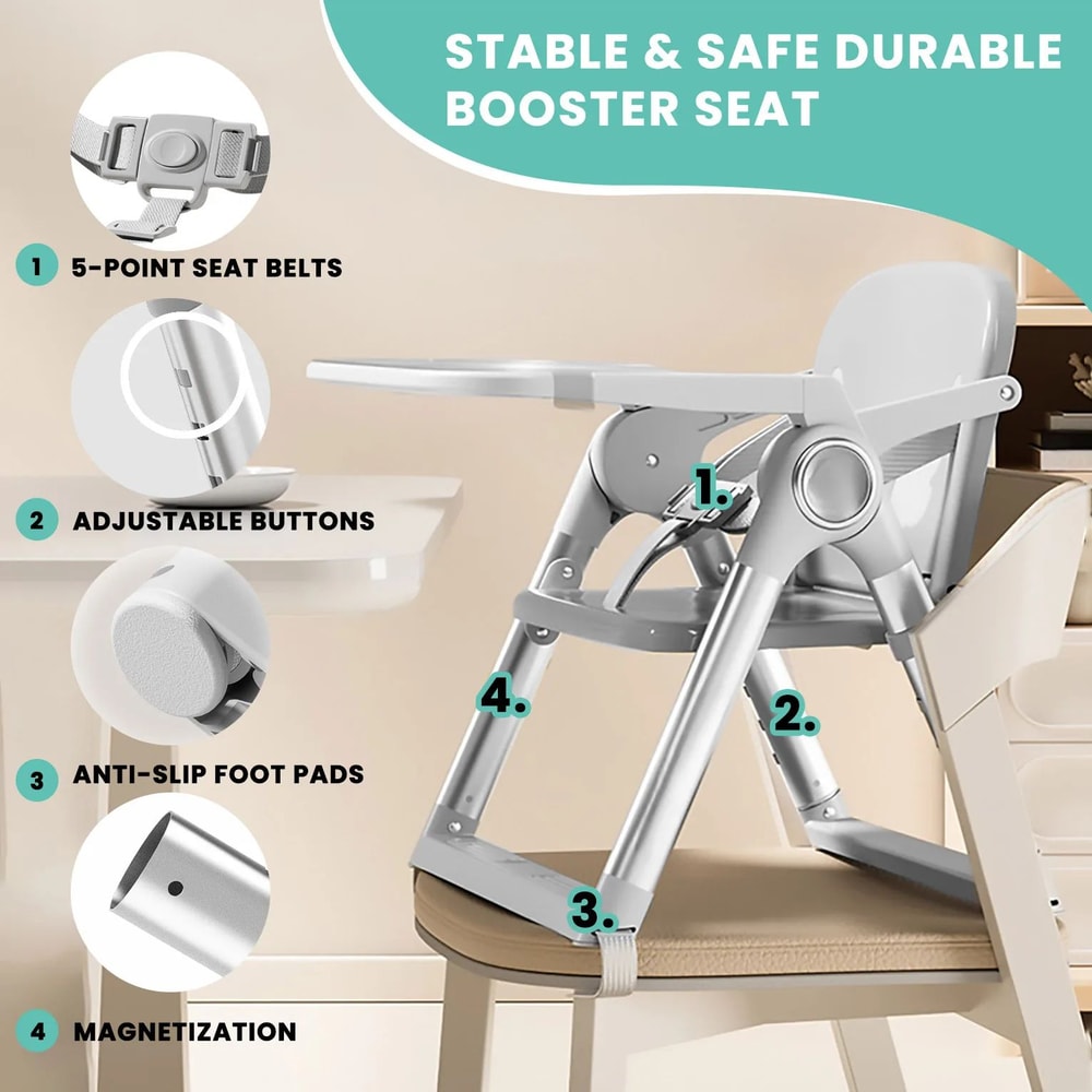 Portable Baby Booster Seat High Chair Foldable Toddler Dining Seat For Travel Home 4