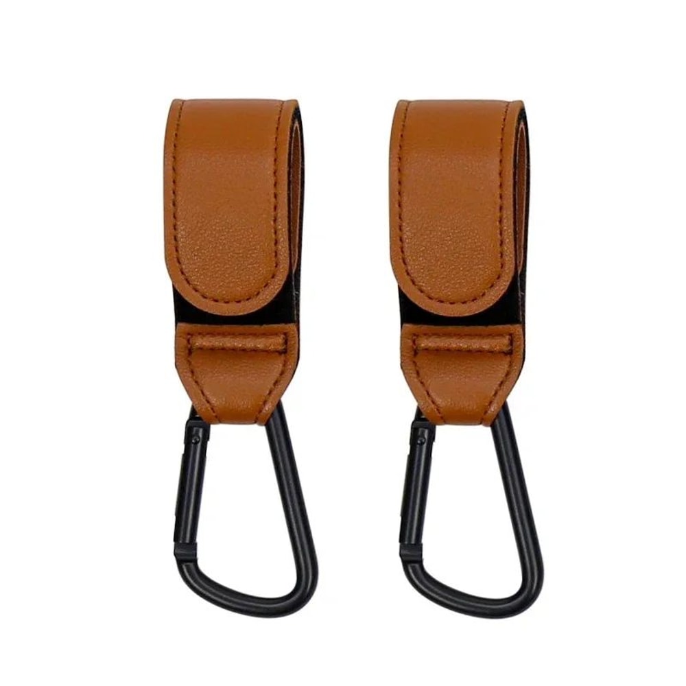Premium Leather Stroller Hooks Set For Easy Diaper Bag Organization 8