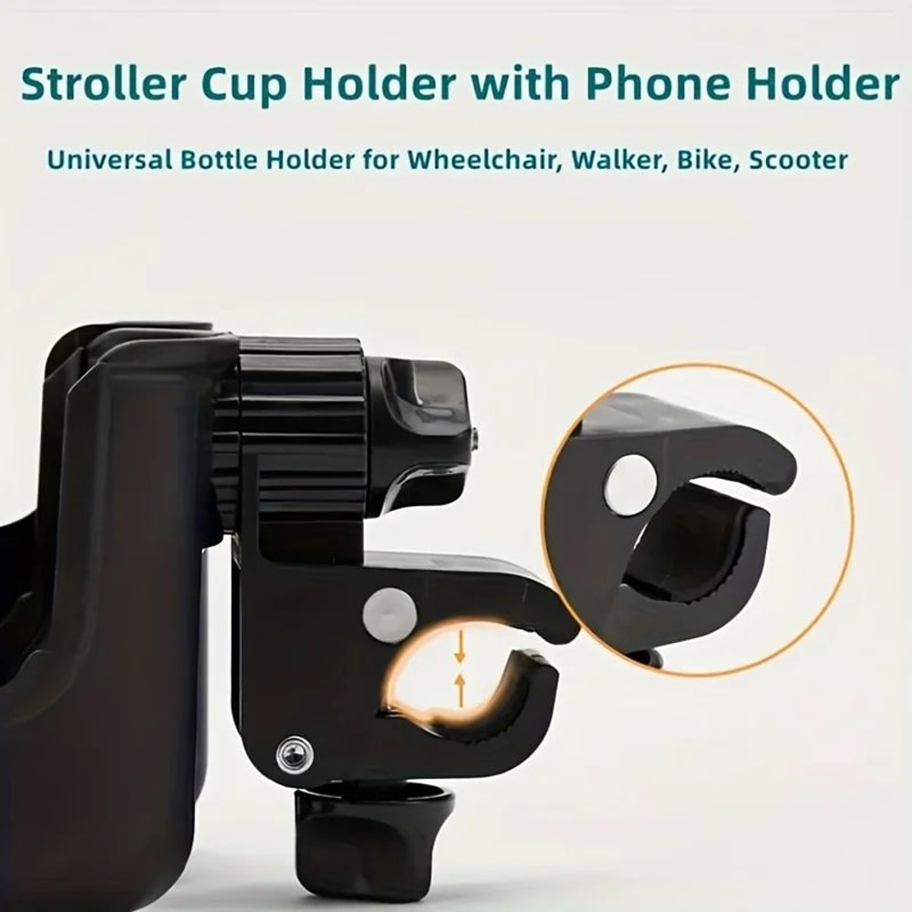 Universal Stroller Cup Holder With Phone Holder For Strollers Wheelchairs Walkers 1