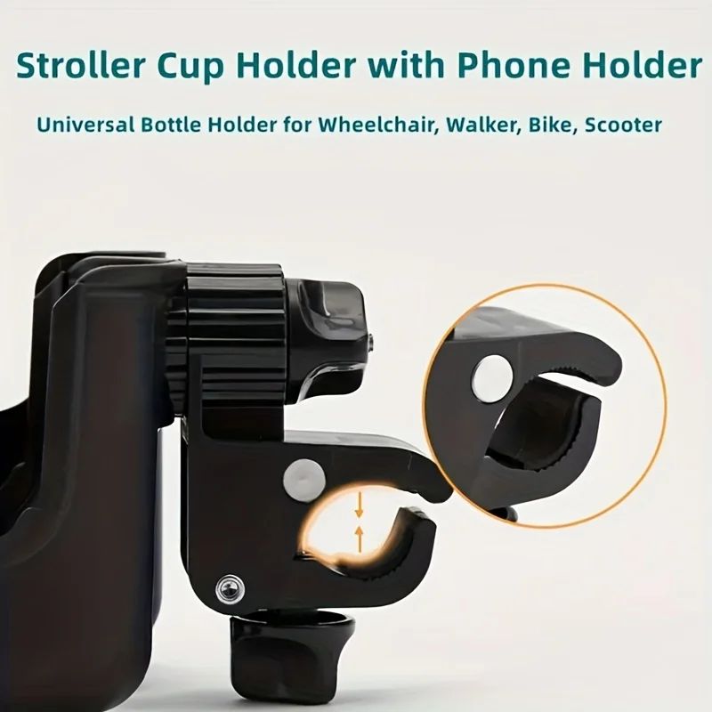 Universal Stroller Cup Holder With Phone Holder For Strollers Wheelchairs Walkers 1
