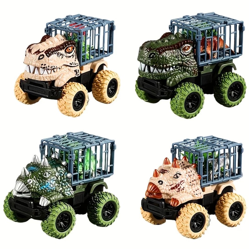 Pull Back Dinosaur Truck Toy With Dino Figures Interactive Dino Transport Truck Toy For Kids 0