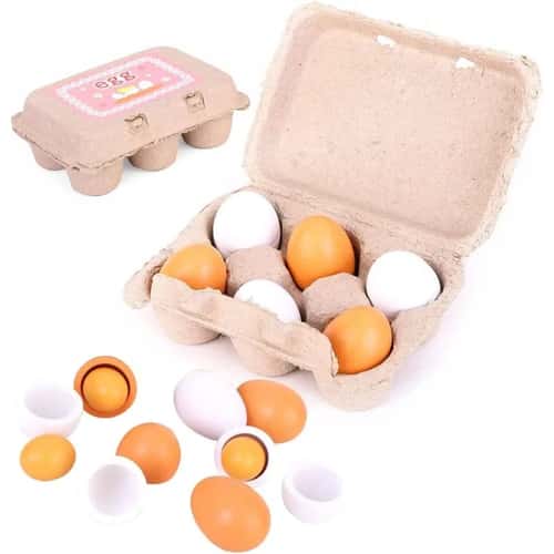 Montessori Wooden Egg Toy Set – Realistic Pretend Play Food Set for Kids Kitchen Learning