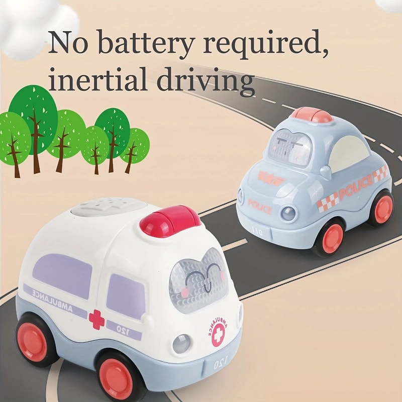 Pull Back Emergency Vehicle Toy Set With Lights Sound For Toddlers 0