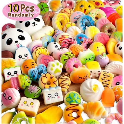 10-Piece Mini Bread Squishy Keychain Set, Kawaii Soft Food Sensory Toys