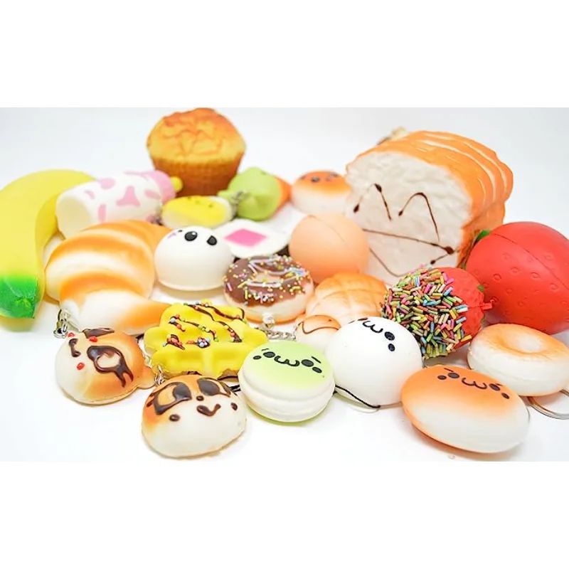 10Piece Mini Bread Squishy Keychain Set Kawaii Soft Food Sensory Toys 4