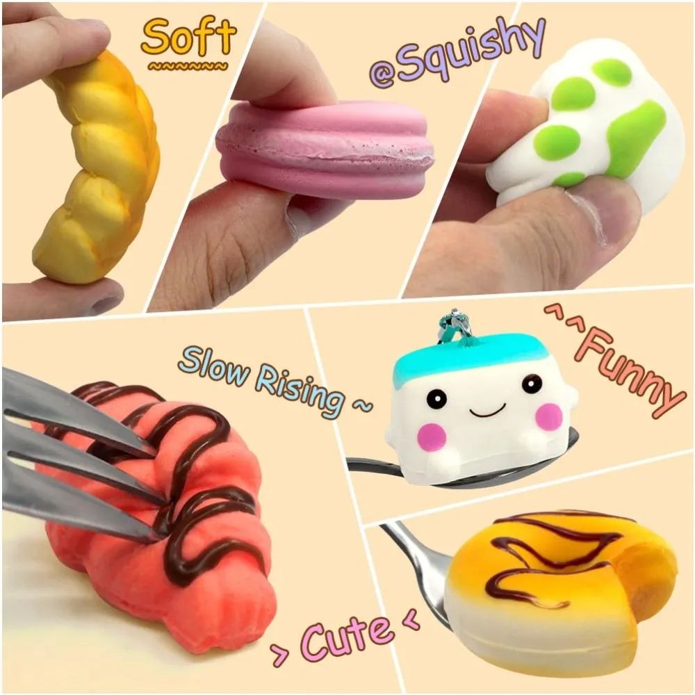 10Piece Mini Bread Squishy Keychain Set Kawaii Soft Food Sensory Toys 5