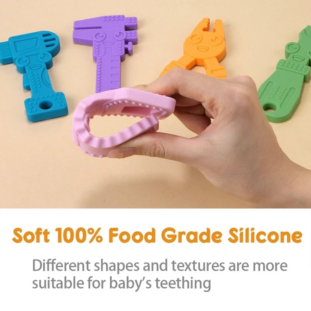 Baby Silicone Teether Wrench Set Food Grade Safe Chewing Toy For Infants 4