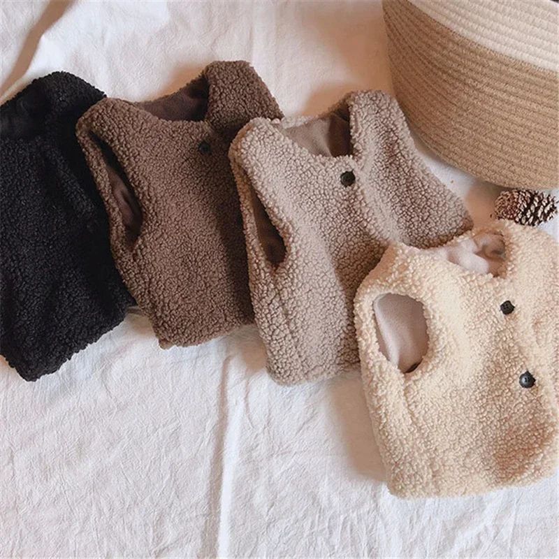 Cozy Lamb Wool Baby Fleece Vest Plush Kids Winter Waistcoat 0