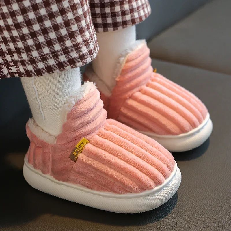 Cozy Stripe Plush Kids Winter Slippers NonSlip Warm Indoor House Shoes 3