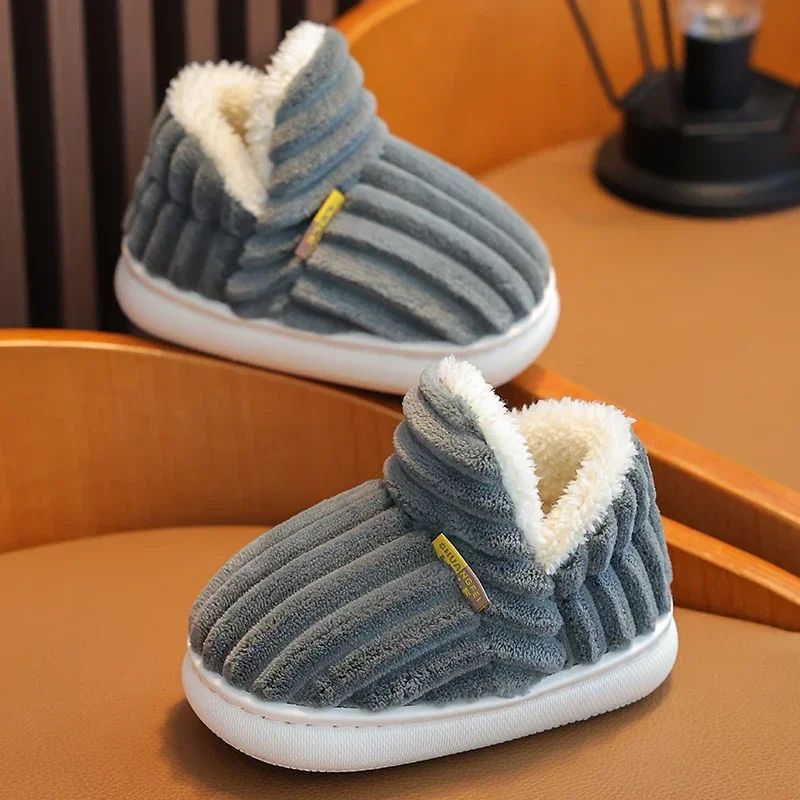 Cozy Stripe Plush Kids Winter Slippers NonSlip Warm Indoor House Shoes 5