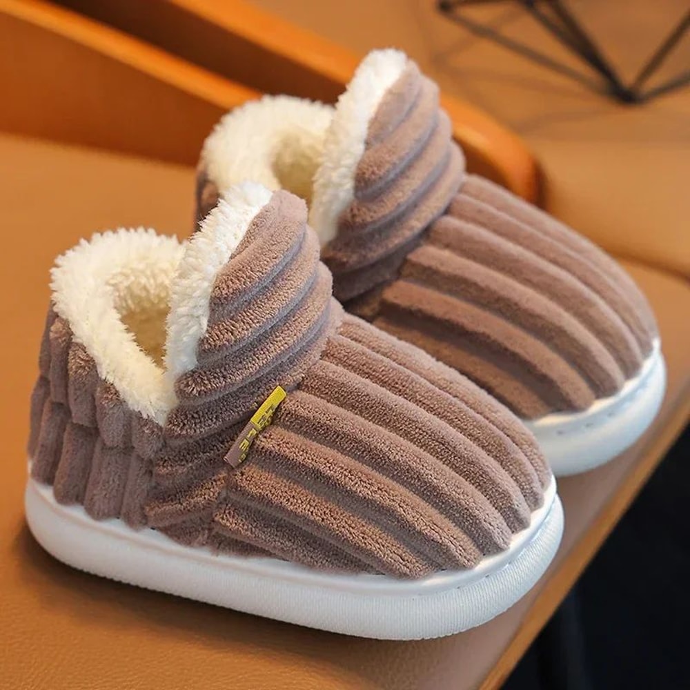 Cozy Stripe Plush Kids Winter Slippers NonSlip Warm Indoor House Shoes 9