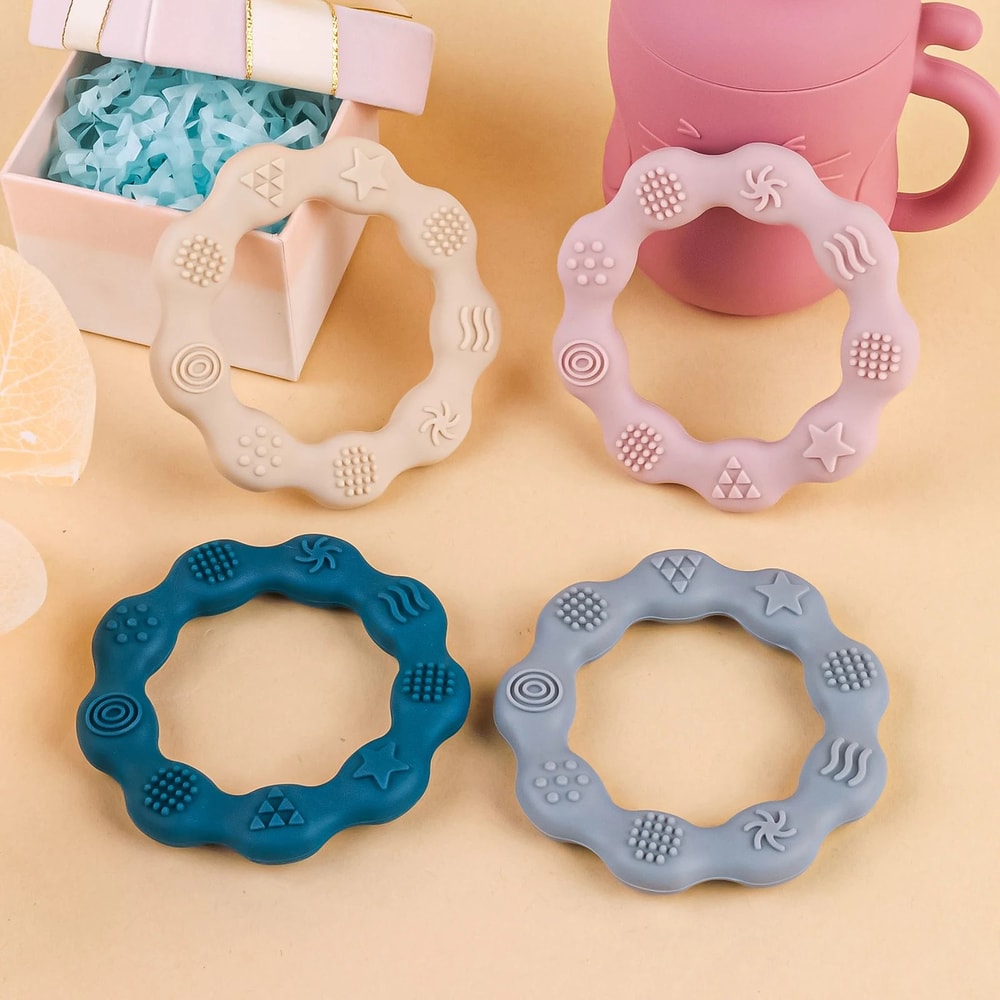 ComfortGrip Baby Teething Ring BPAFree Silicone Teether For Babies Newborn Relief 2