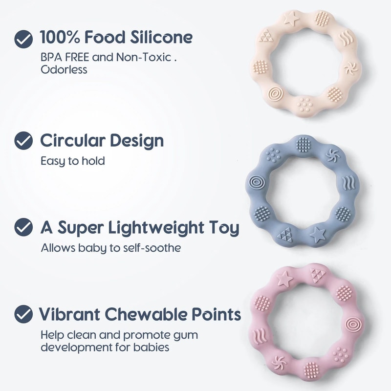 ComfortGrip Baby Teething Ring BPAFree Silicone Teether For Babies Newborn Relief 3