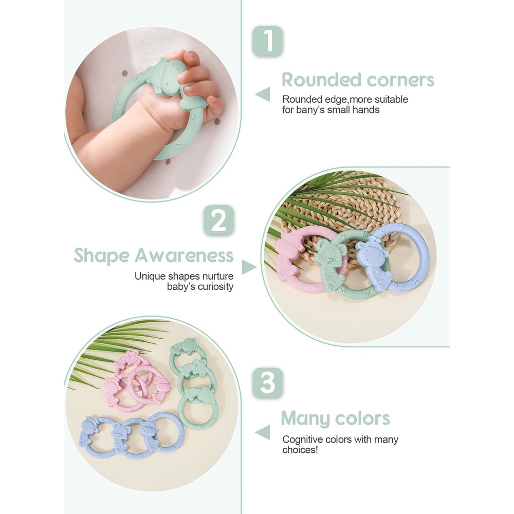 Cartoon Animal Baby Teether Set Soft Silicone Teething Toy Rings For Infant Gum Relief 3Pack 1