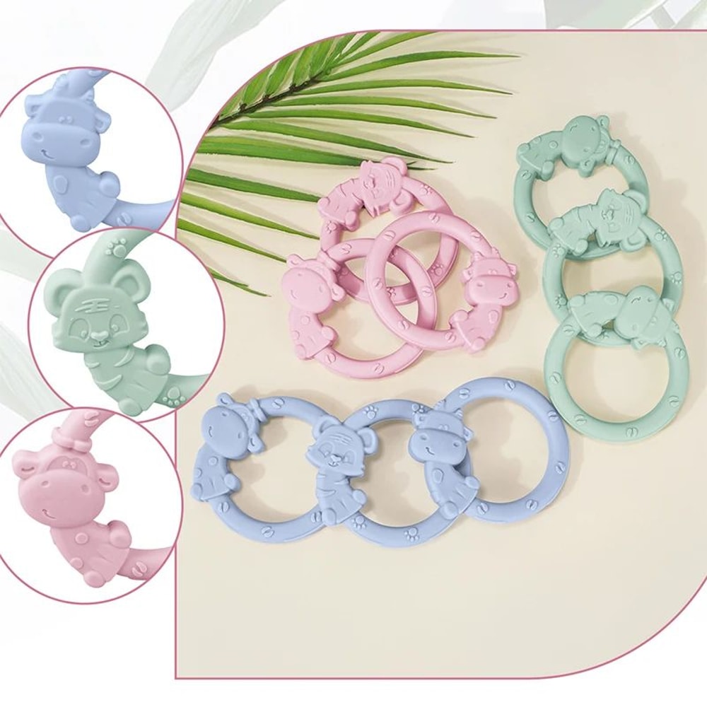 Cartoon Animal Baby Teether Set Soft Silicone Teething Toy Rings For Infant Gum Relief 3Pack 5
