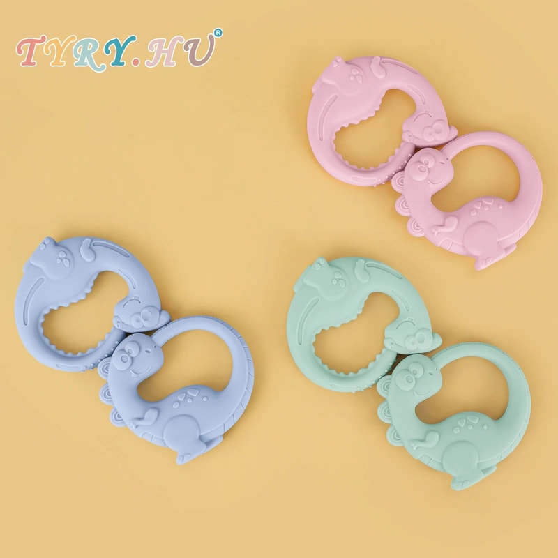 DinoSoft Silicone Baby Teether Bracelet Set BPAFree Dinosaur Teething Toy For Infants 0
