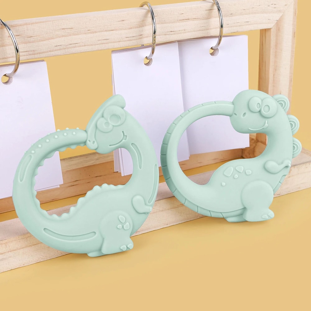 DinoSoft Silicone Baby Teether Bracelet Set BPAFree Dinosaur Teething Toy For Infants 8