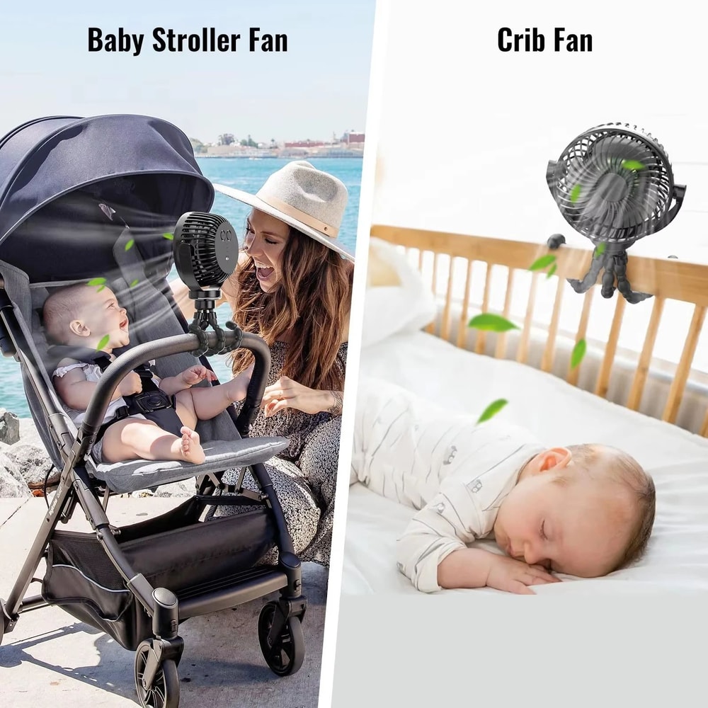 3Speed Stroller Fan With LED Light Phone Holder Portable USB Baby Cooling Clip Fan 1