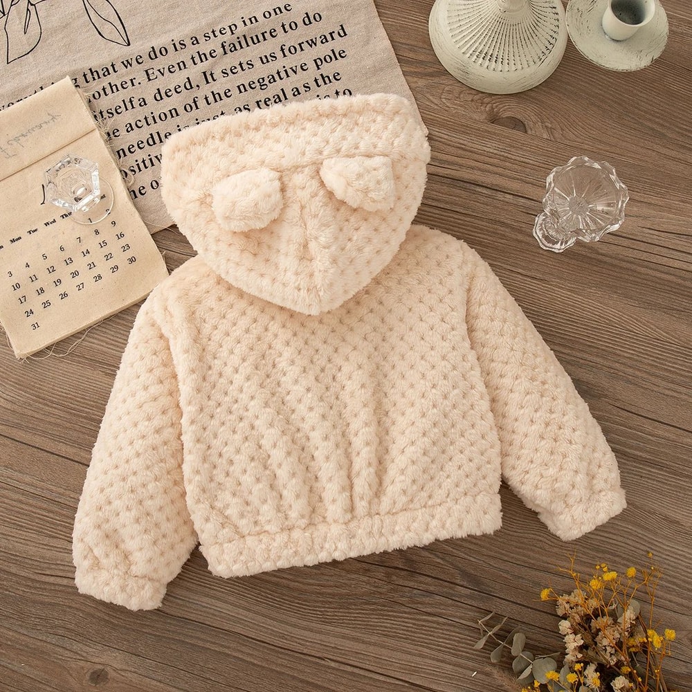 Cozy Pink Hooded Plush Zip Jacket For Baby Girls 2