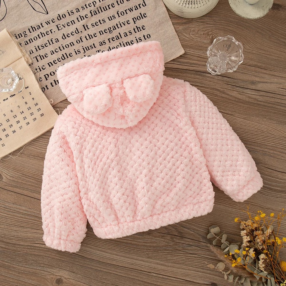 Cozy Pink Hooded Plush Zip Jacket For Baby Girls 4