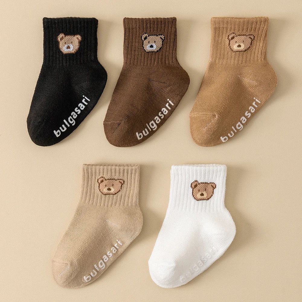 SoftGrip Baby Ankle Socks 5Pack Nonslip Baby Socks With Cute Bear Design For All Seasons 0