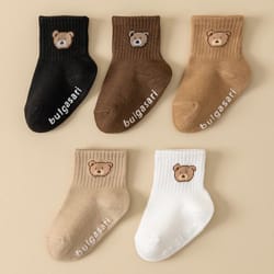 softgrip baby ankle socks – 5-pack non-slip baby socks with cute bear design for all seasons