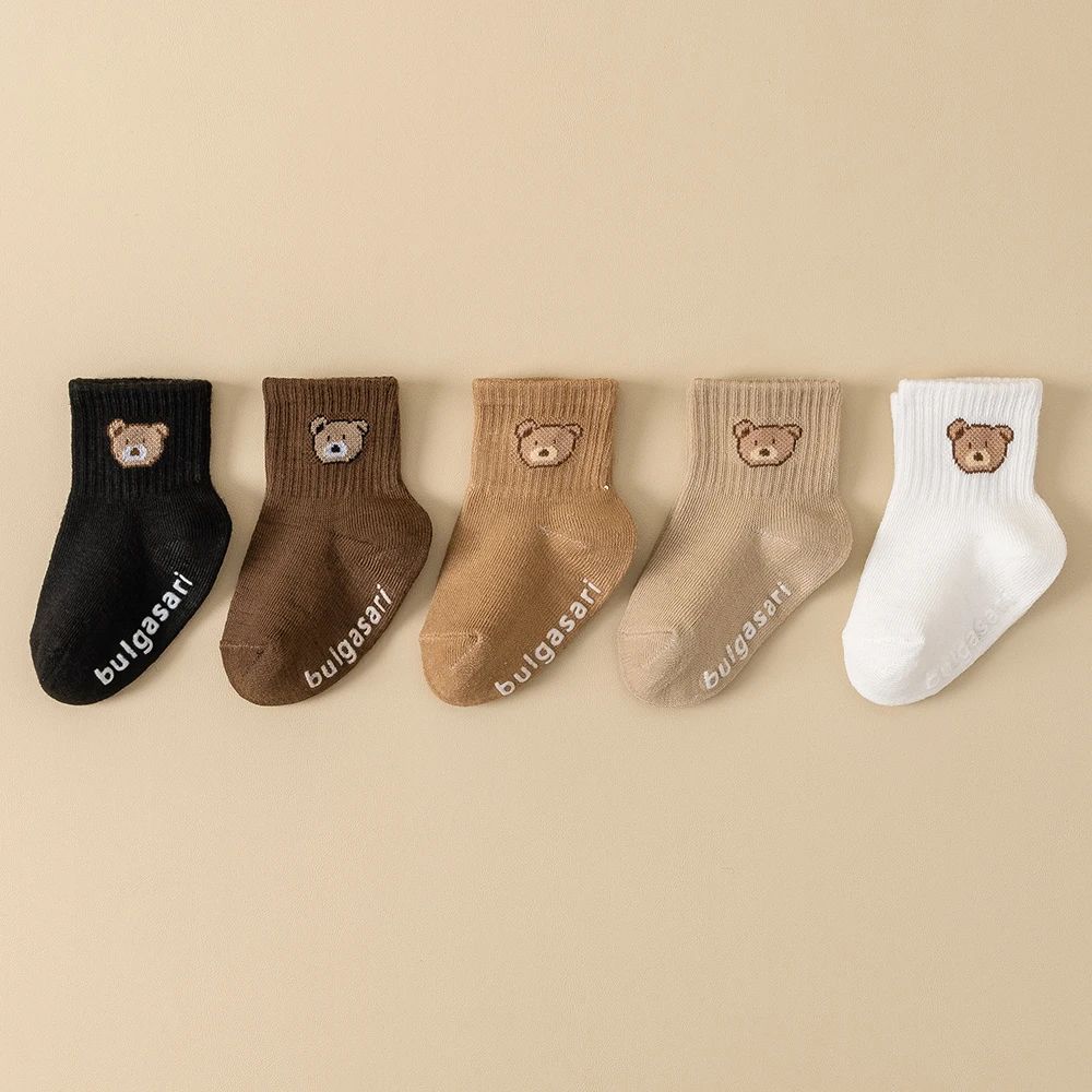 SoftGrip Baby Ankle Socks 5Pack Nonslip Baby Socks With Cute Bear Design For All Seasons 1