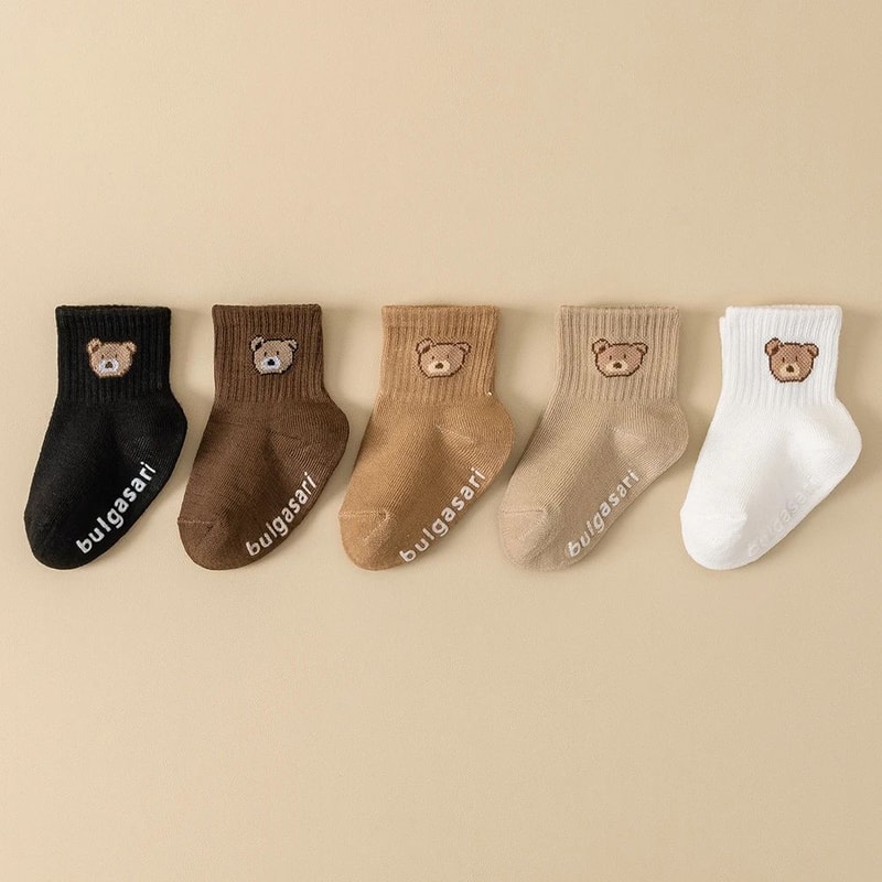 SoftGrip Baby Ankle Socks 5Pack Nonslip Baby Socks With Cute Bear Design For All Seasons 1