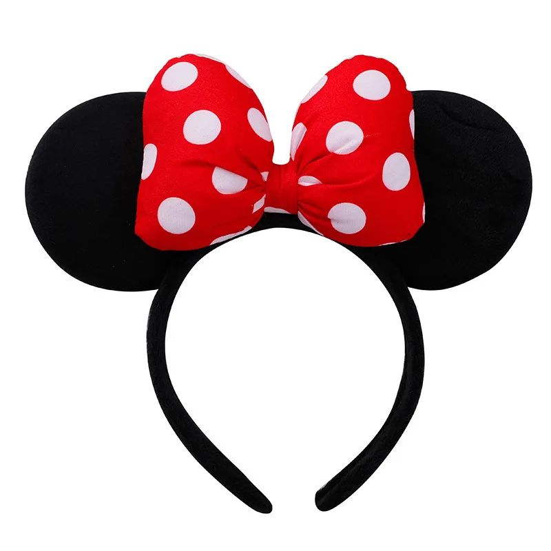 Disney Minnie Mouse Ears Headband Plush Polka Dot Bow Hair Hoop 3