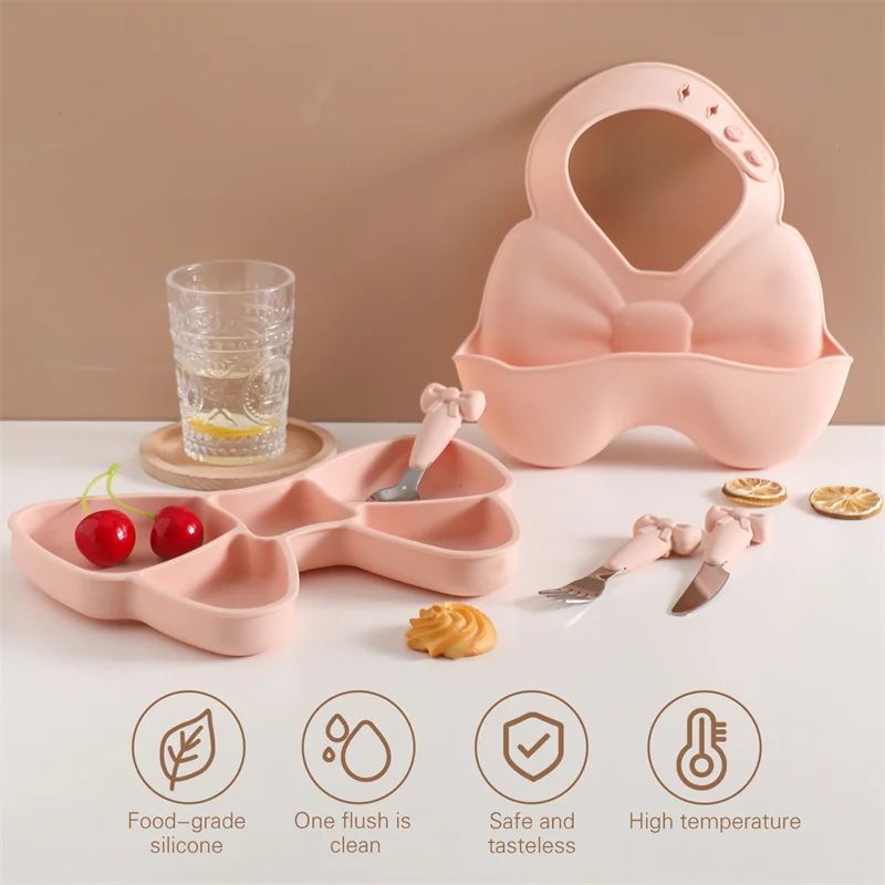 Silicone Baby Feeding Set BPA Free NonSlip Bowl Baby Weaning Utensils 4