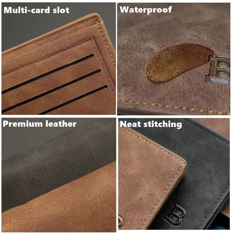 Vintage Slim Leather Wallet With Zipper Coin Pocket For Men 4
