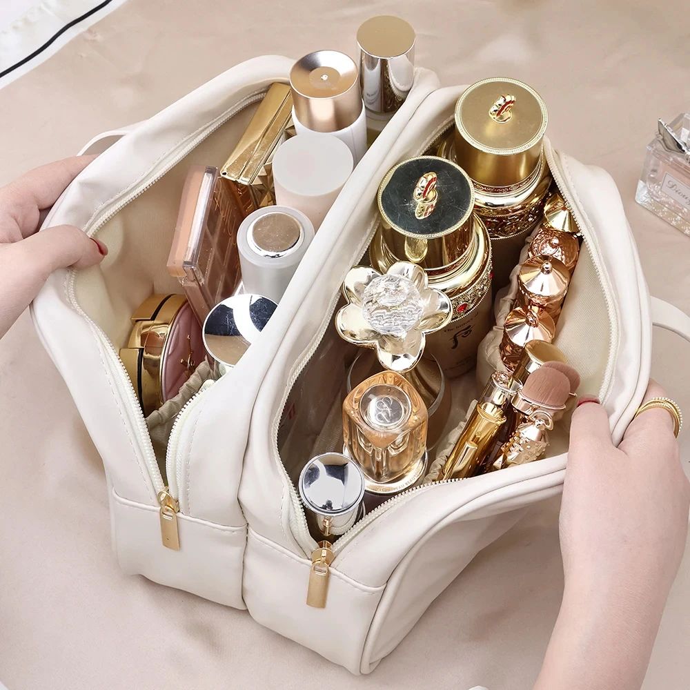 Double Layer Travel Cosmetic Bag Large Capacity Waterproof Makeup Organizer For Women 3