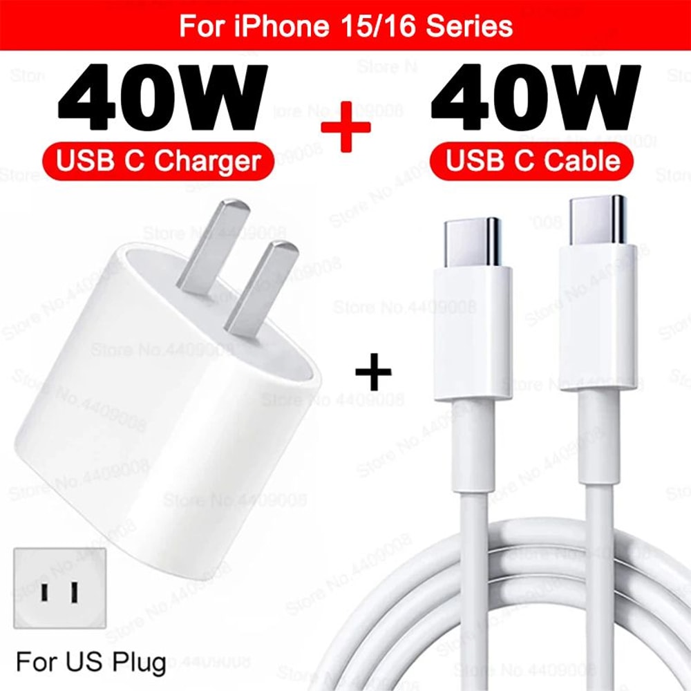 40W Fast Charger For IPhone IPad USBC PD Charger With Cable 7
