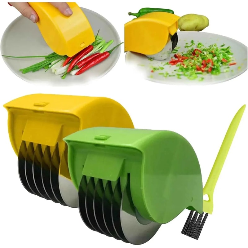 6Blade Manual Herb Chopper Vegetable Roller Cutter For Fast MessFree Prep 8