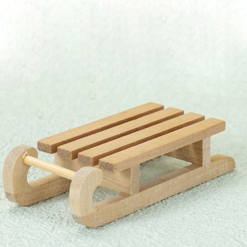 Mini Wooden Sled Decor Charming Dollhouse Christmas Tabletop Sleigh Ornament 2