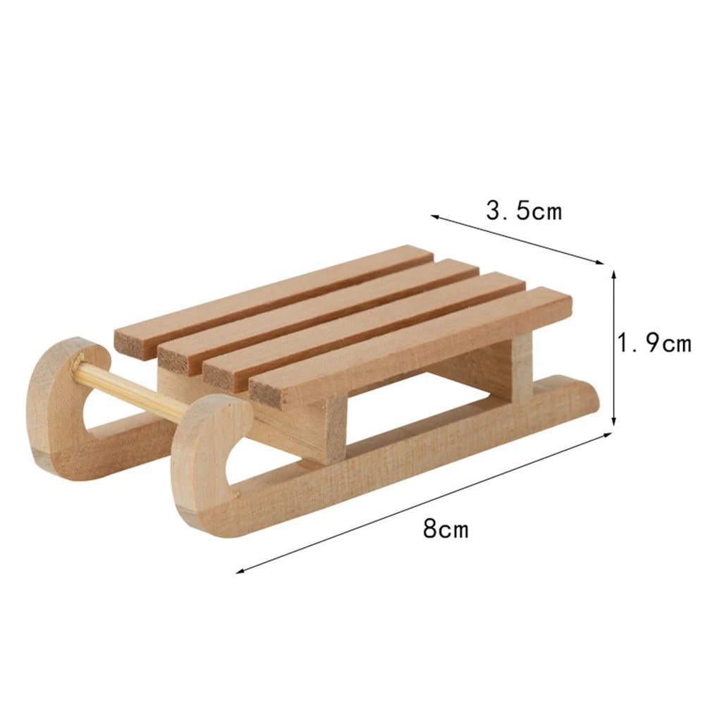 Mini Wooden Sled Decor Charming Dollhouse Christmas Tabletop Sleigh Ornament 5