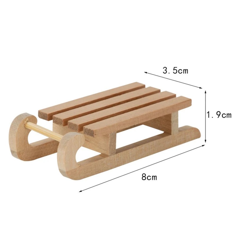 Mini Wooden Sled Decor Charming Dollhouse Christmas Tabletop Sleigh Ornament 5