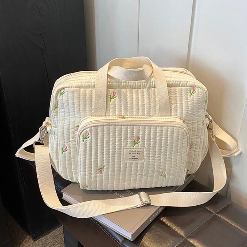 Elegant Embroidered Diaper Bag Tote Spacious Mommy Shoulder Maternity Hospital Bag 7