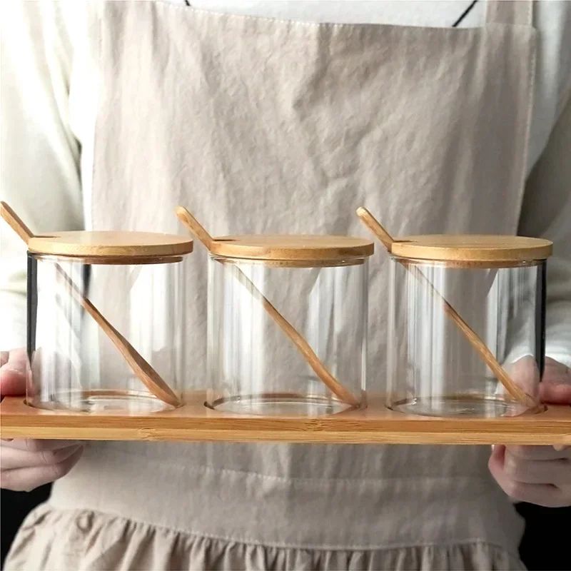 Airtight Glass Storage Jar With Wood Lid For Tea Coffee Spices And Pantry Organization 4