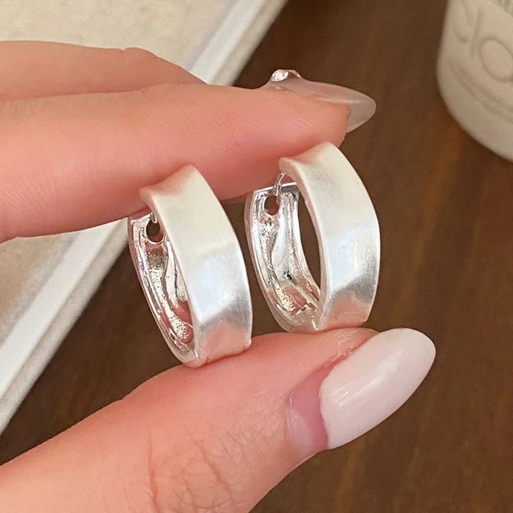 Minimalist Brushed Sterling Silver Hoop Earrings With 18K Gold Finish VintageInspired Irregular De 1