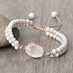 vintage howlite bracelet for women & men – 4mm white beaded bracelet with handmade adjustable braided design