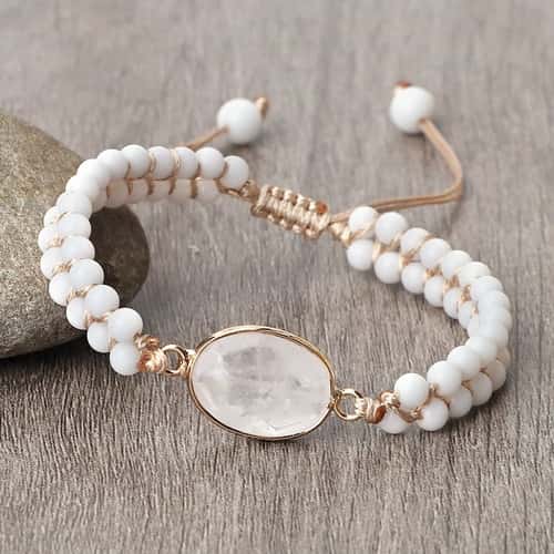 Vintage Howlite Bracelet for Women & Men – 4mm White Beaded Bracelet with Handmade Adjustable Braided Design