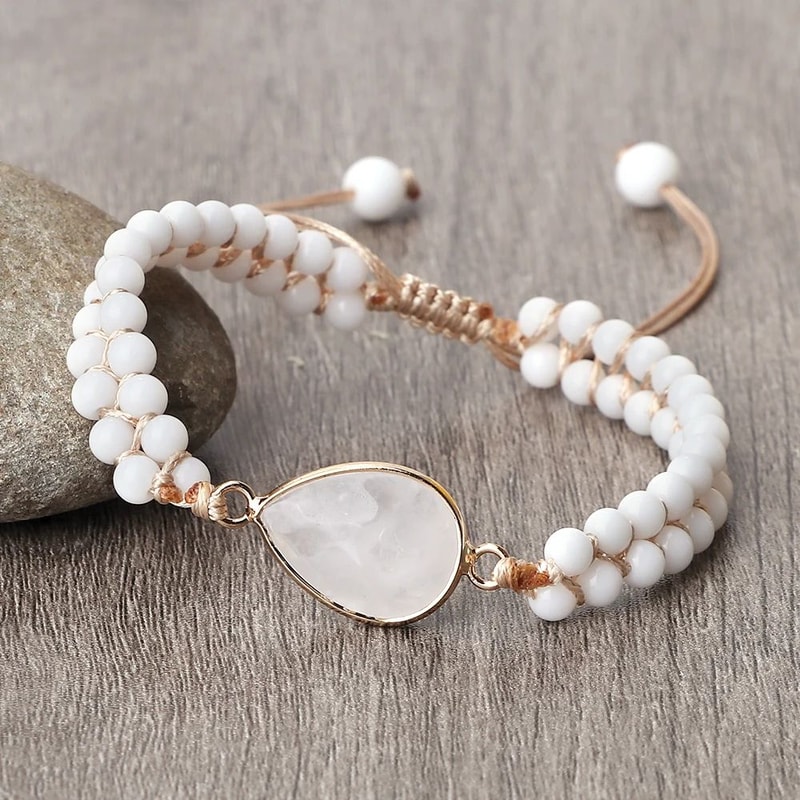 Vintage Howlite Bracelet For Women Men 4mm White Beaded Bracelet With Handmade Adjustable Braided 1