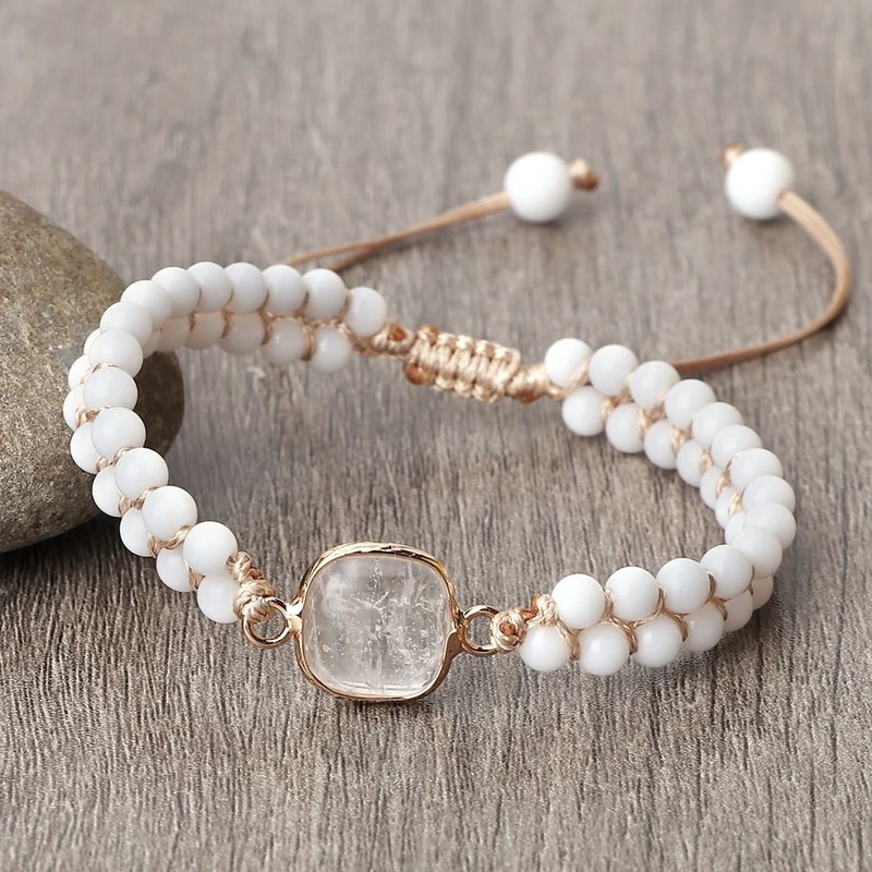 Vintage Howlite Bracelet For Women Men 4mm White Beaded Bracelet With Handmade Adjustable Braided 8